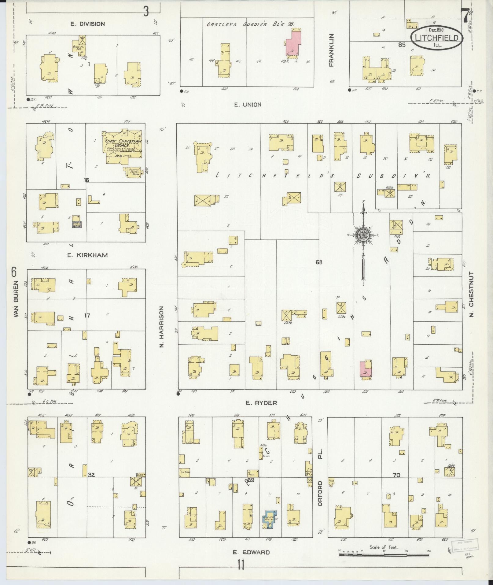 Sanborn Fire Insurance Map from Litchfield, Montgomery County, Illinois (1910), Sheet #0007 - Complete Map Set gallery image, historic Sanborn map, vintage wall art, Illinois Illinois