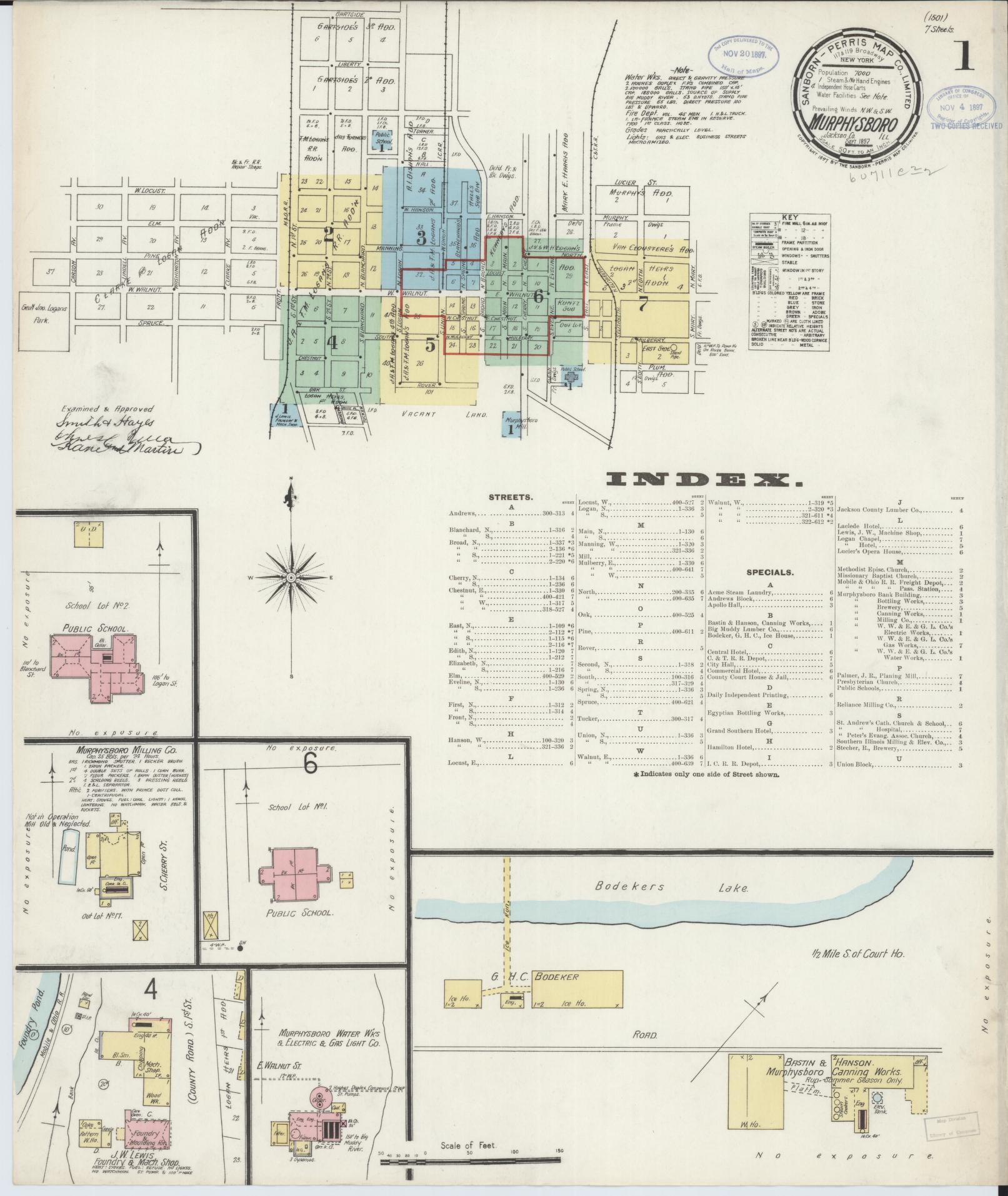 Sanborn Fire Insurance Map from Murphysboro, Jackson County, Illinois (1897), Sheet #0001 - Historic Sanborn Fire Insurance Map Print, vintage old map wall art, antique decor, genealogy gift, Illinois Illinois map