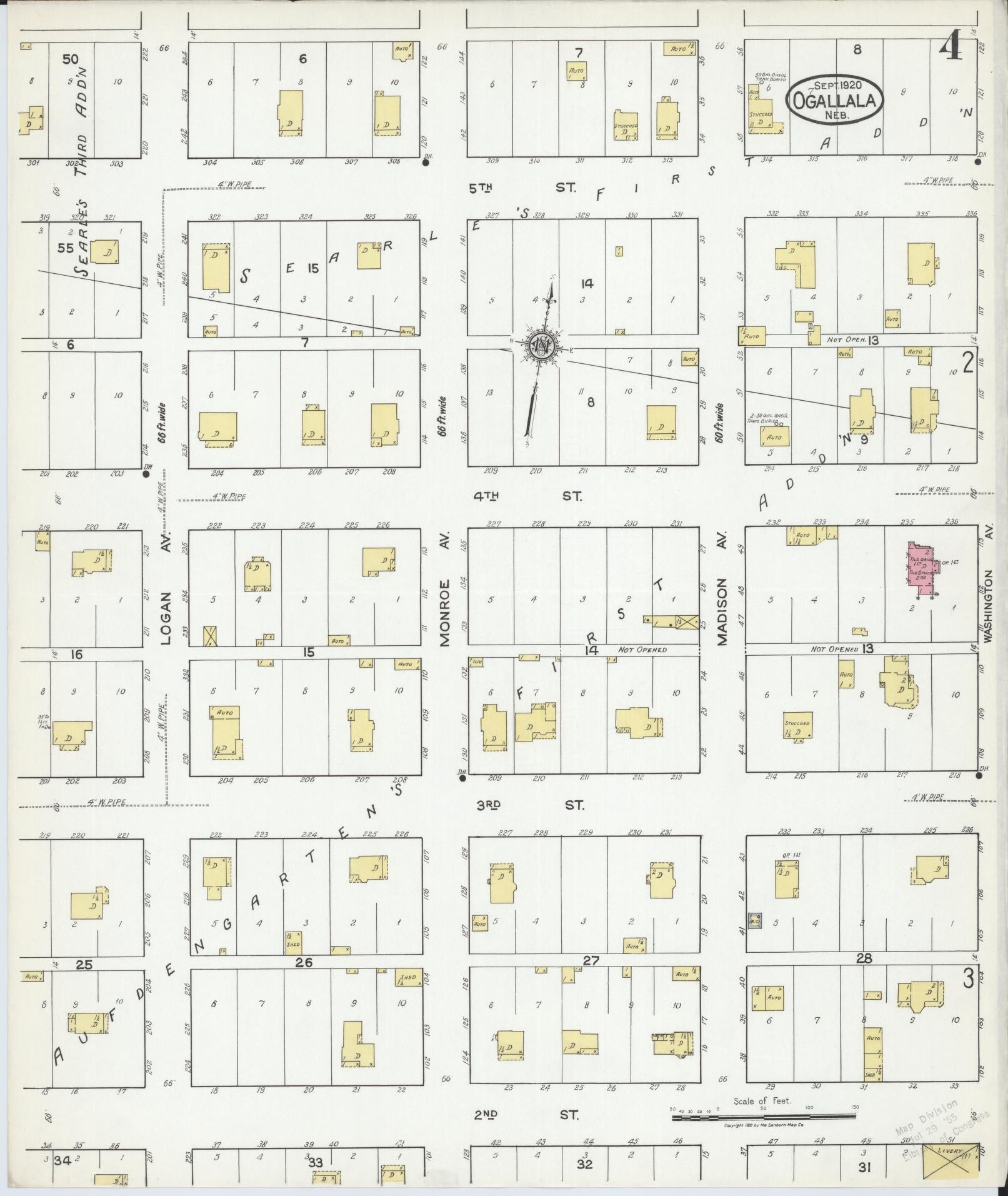 Sanborn Fire Insurance Map from Ogallala, Keith County, Nebraska (1920), Sheet #0004 - Complete Map Set gallery image, historic Sanborn map, vintage wall art, Nebraska Nebraska