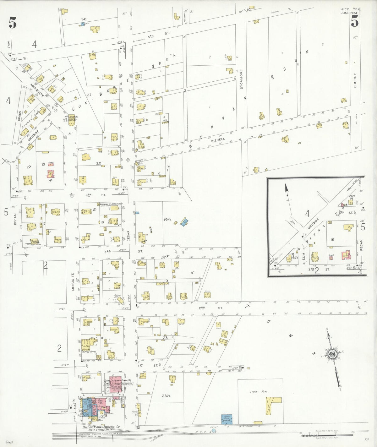Sanborn Fire Insurance Map from Hico, Hamilton County, Texas (1934), Sheet #0005 - Historic Sanborn Fire Insurance Map Print, vintage old map wall art, antique decor, genealogy gift, Texas Texas map