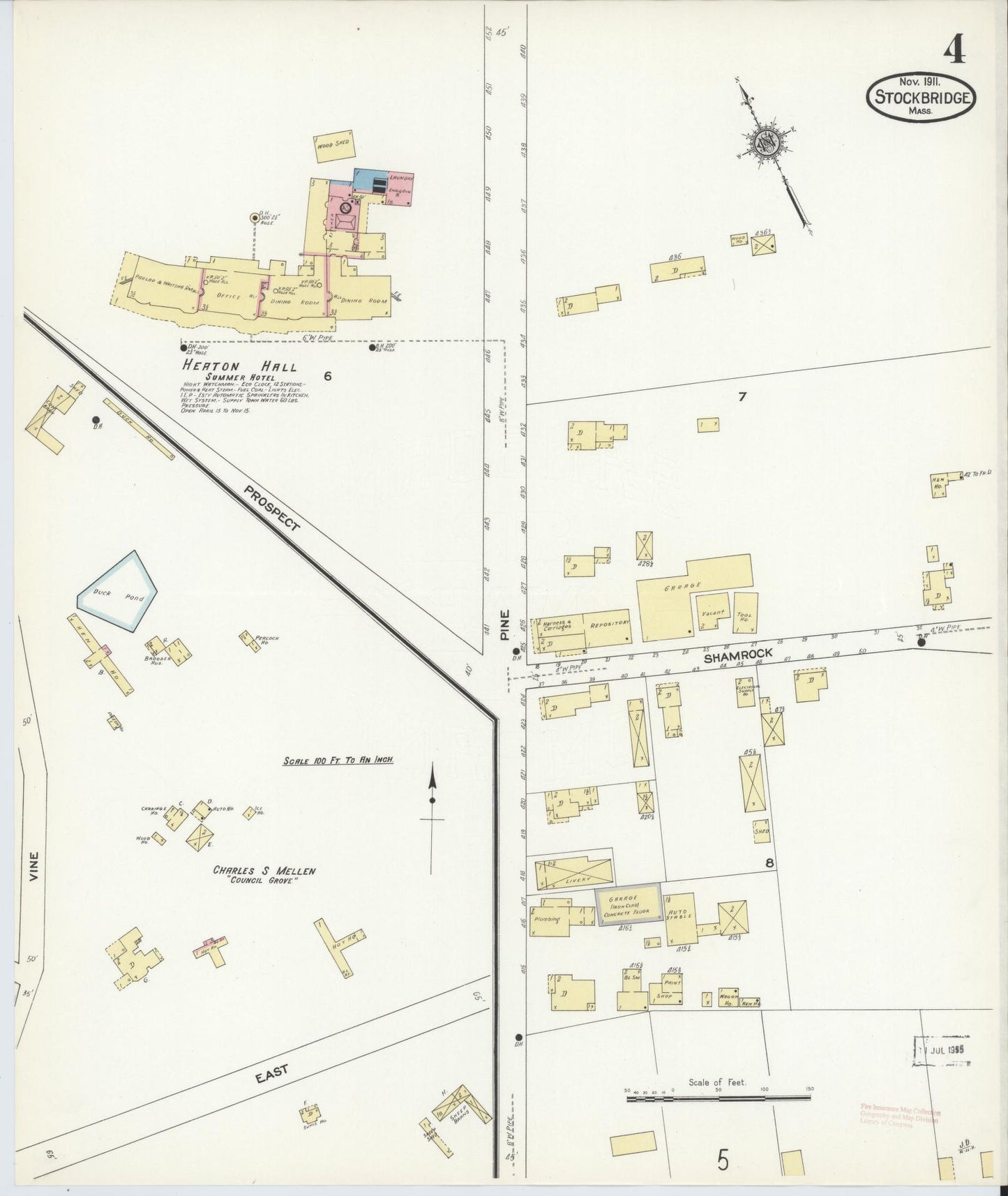Sanborn Fire Insurance Map from Stockbridge, Berkshire County, Massachusetts (1911), Sheet #0004 - Historic Sanborn Fire Insurance Map Print, vintage old map wall art, antique decor, genealogy gift, Massachusetts Massachusetts map
