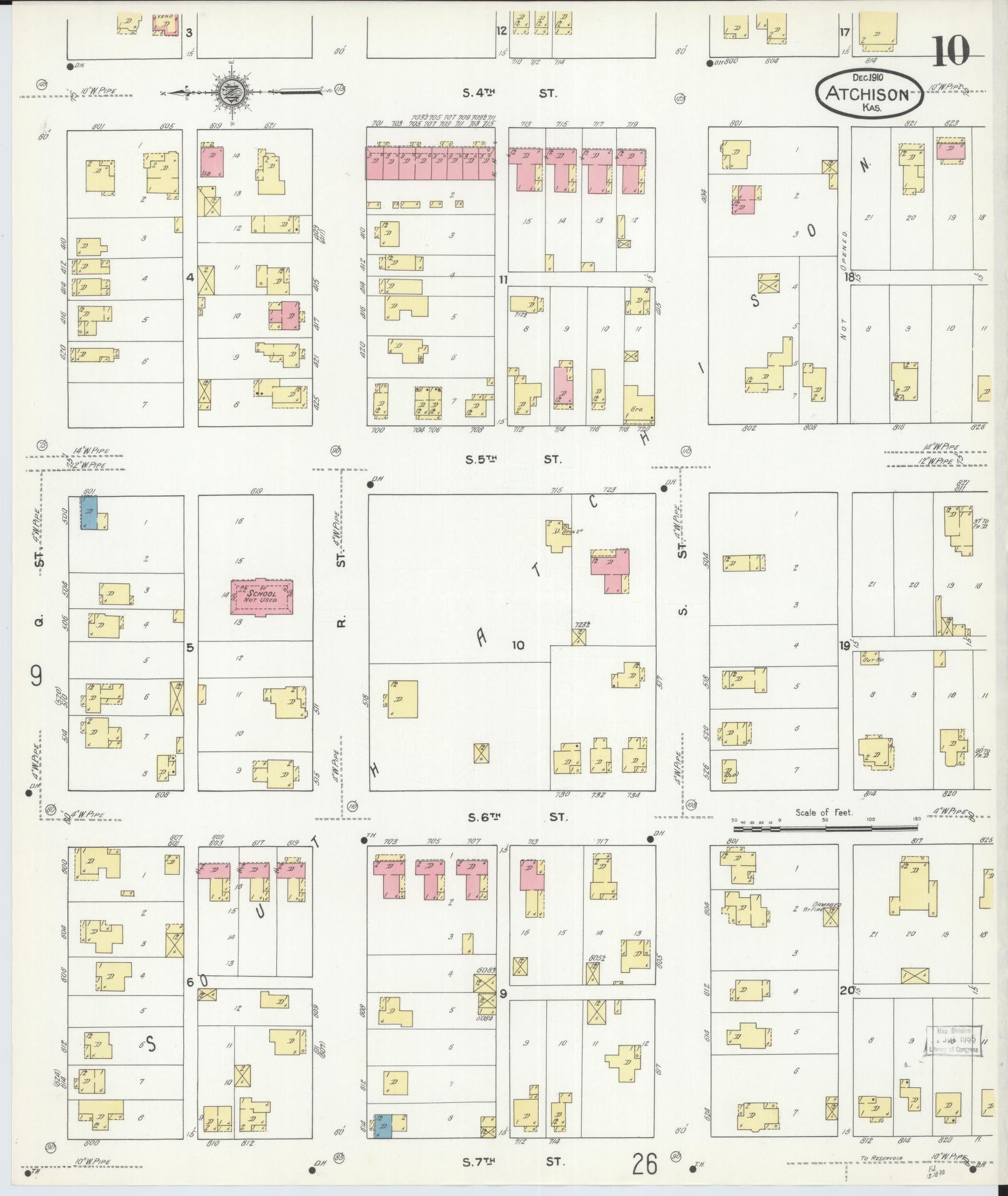 Sanborn Fire Insurance Map from Atchison, Atchison County, Kansas (1910), Sheet #0010 - Complete Map Set gallery image, historic Sanborn map, vintage wall art, Kansas Kansas