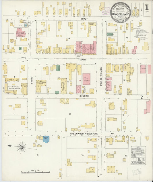 Sanborn Fire Insurance Map from Princess Anne, Somerset County, Maryland (1904), Sheet #0001 - Historic Sanborn Fire Insurance Map Print, vintage old map wall art, antique decor, genealogy gift, Maryland Maryland map