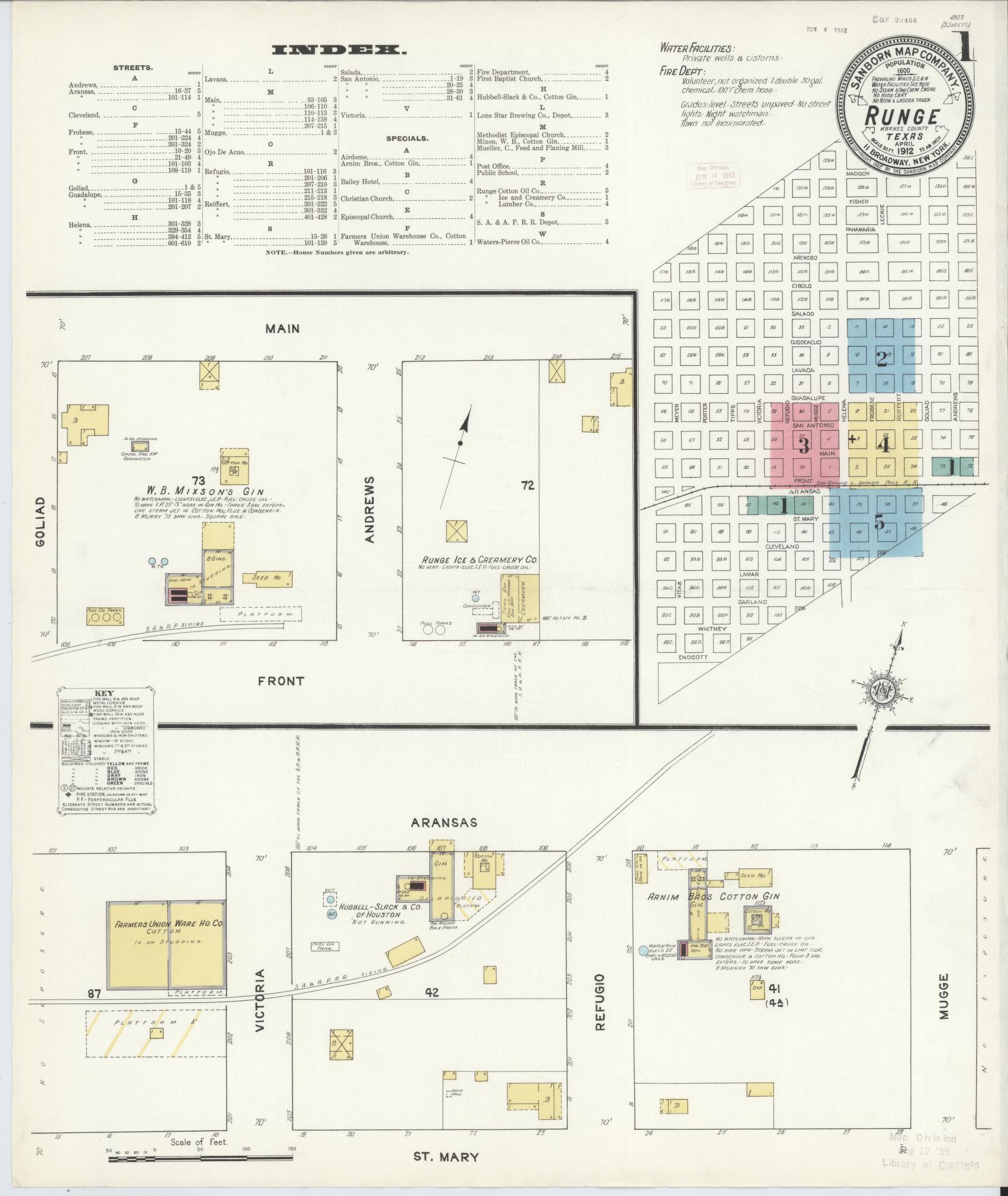 Sanborn Fire Insurance Map from Runge, Karnes County, Texas. (1912) – Historic Sanborn Fire Insurance Map Print