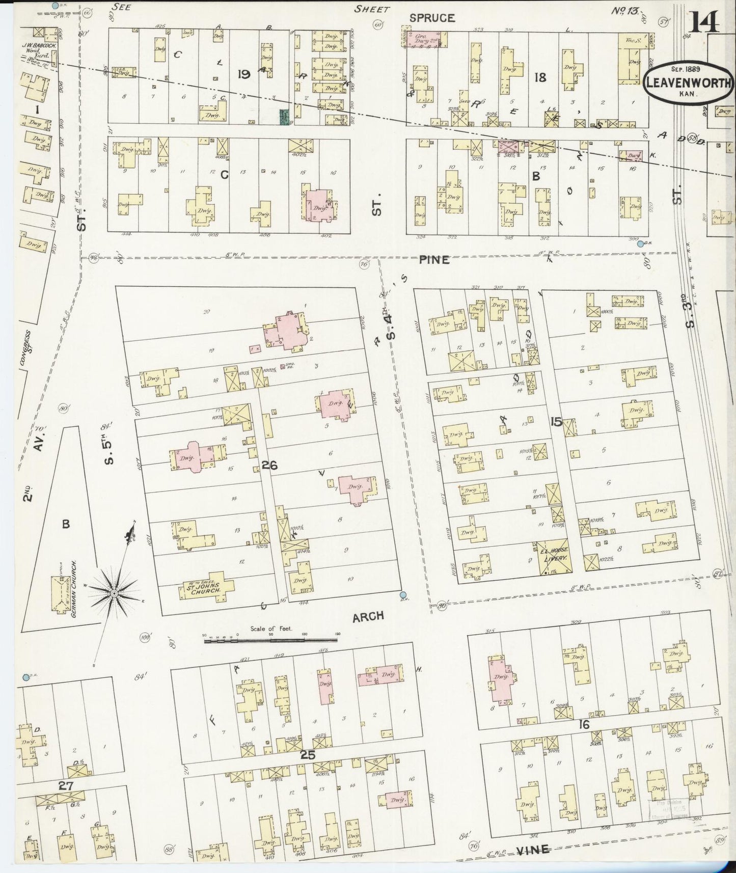 Sanborn Fire Insurance Map from Leavenworth, Leavenworth County, Kansas (1889), Sheet #0015 - Complete Map Set gallery image, historic Sanborn map, vintage wall art, Kansas Kansas