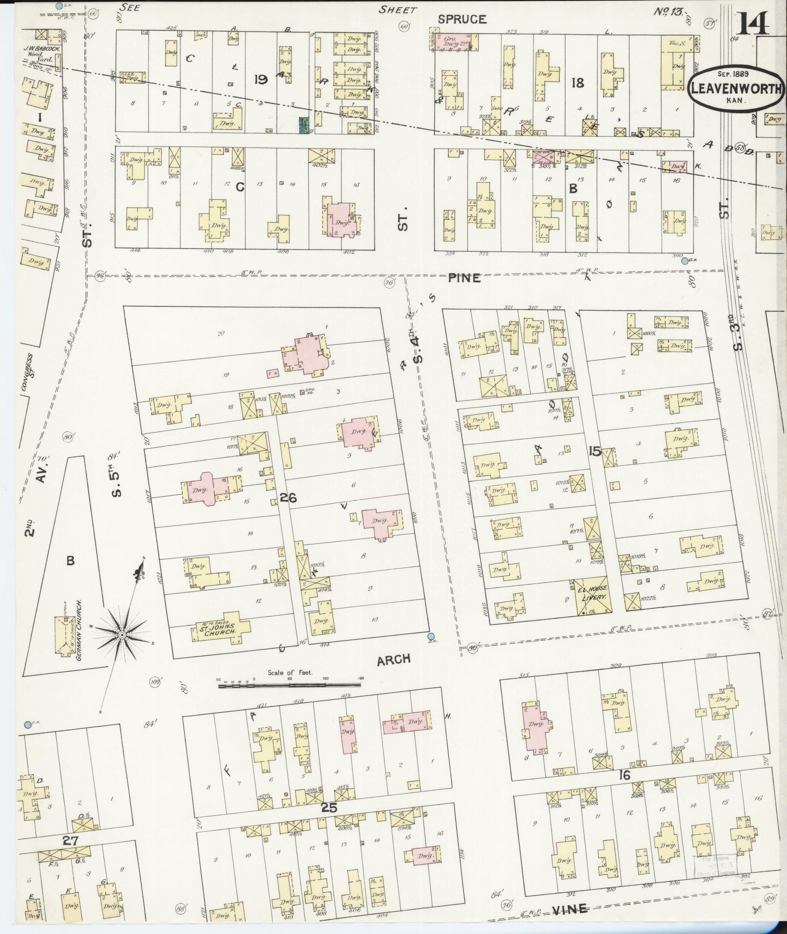 Sanborn Fire Insurance Map from Leavenworth, Leavenworth County, Kansas (1889), Sheet #0015 - Complete Map Set gallery image, historic Sanborn map, vintage wall art, Kansas Kansas