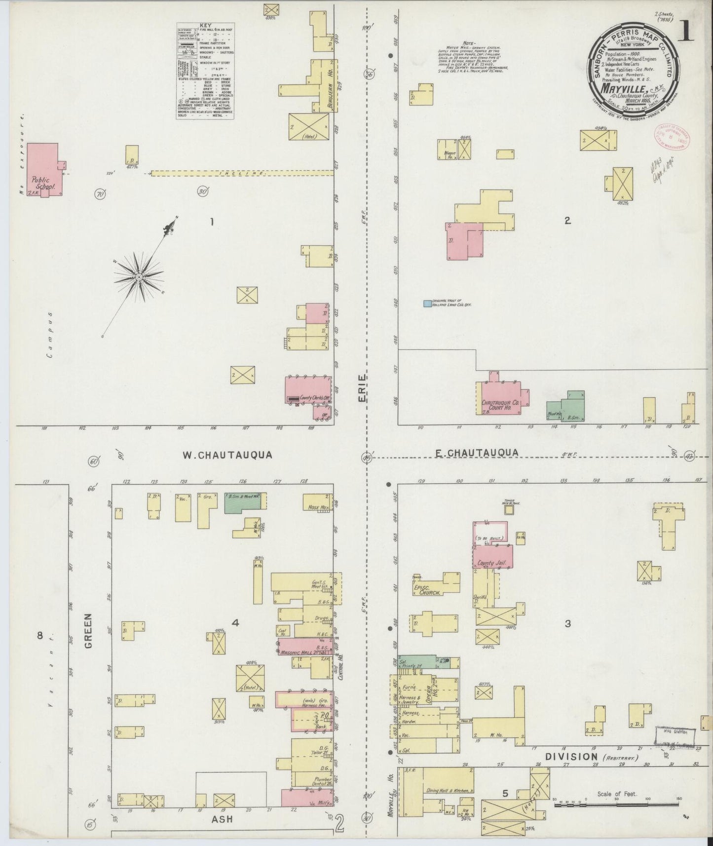Sanborn Fire Insurance Map from Mayville, Chautauqua County, New York. (1895) – Historic Sanborn Fire Insurance Map Print