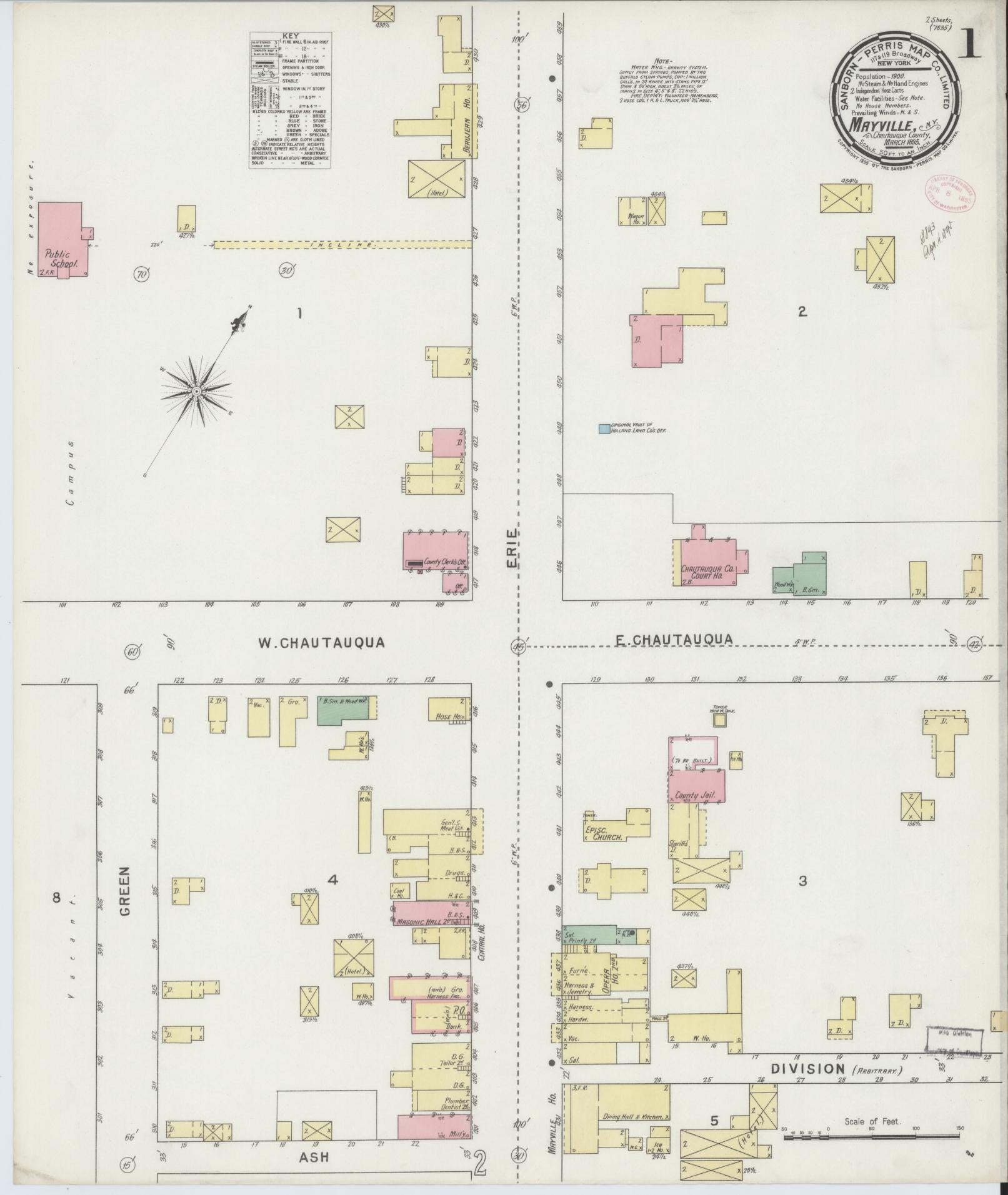 Sanborn Fire Insurance Map from Mayville, Chautauqua County, New York. (1895) – Historic Sanborn Fire Insurance Map Print
