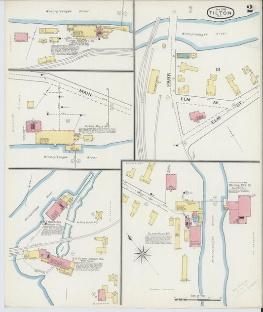 Sanborn Fire Insurance Map from Tilton, Belknap County, New Hampshire (1894), Sheet #0002 - Historic Sanborn Fire Insurance Map Print, vintage old map wall art, antique decor, genealogy gift, New Hampshire New Hampshire map