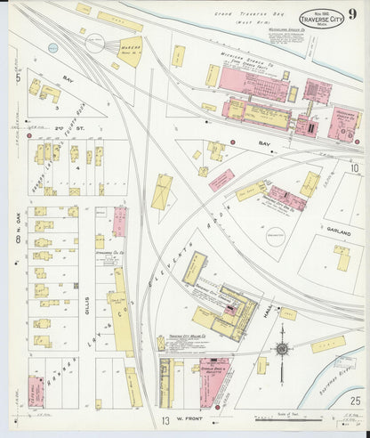 Sanborn Fire Insurance Map from Traverse City, Grand Traverse County, Michigan (1910), Sheet #0009 - Historic Sanborn Fire Insurance Map Print, vintage old map wall art, antique decor, genealogy gift, Michigan Michigan map