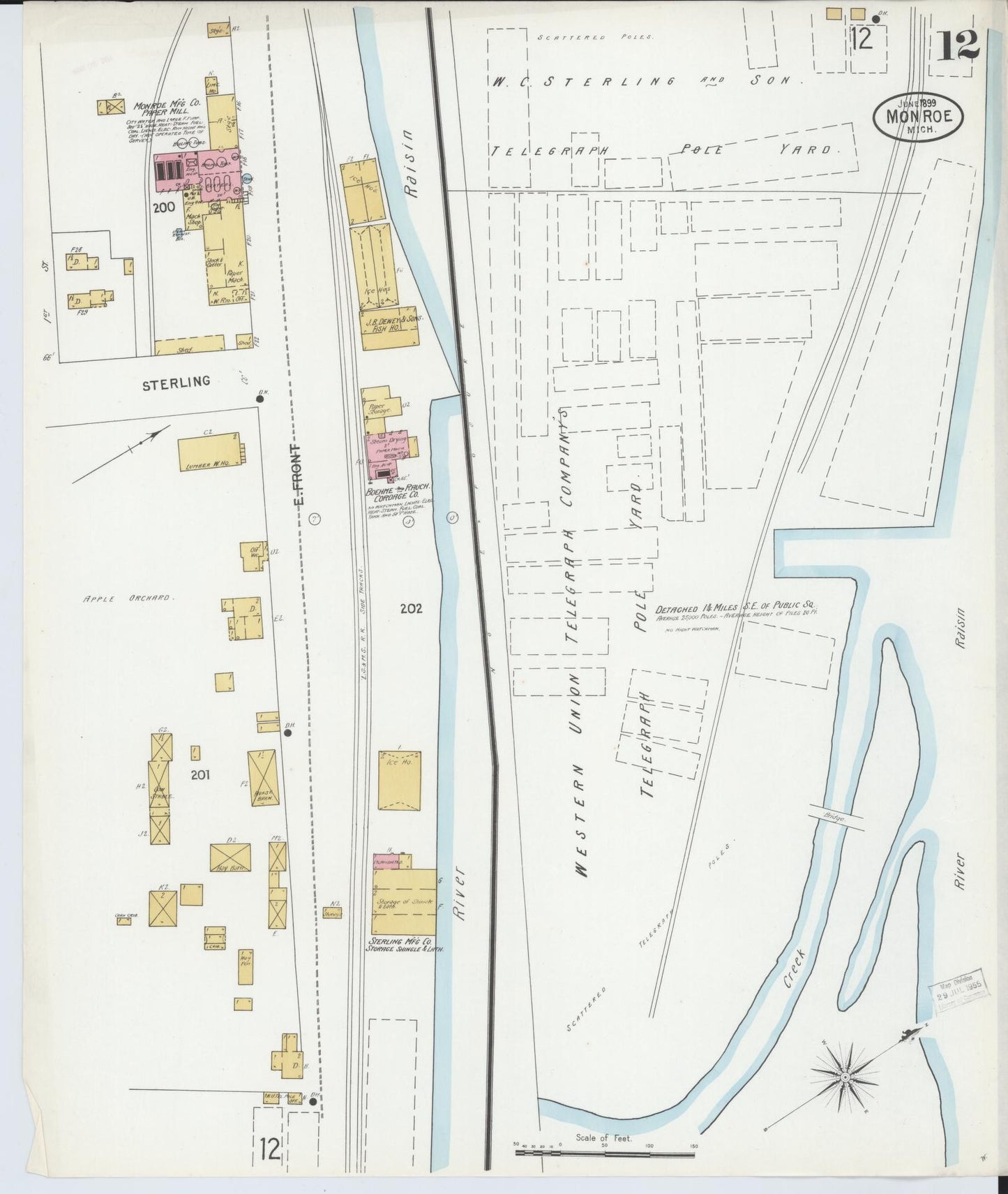 Sanborn Fire Insurance Map from Monroe, Monroe County, Michigan (1899), Sheet #0012 - Complete Map Set gallery image, historic Sanborn map, vintage wall art, Michigan Michigan