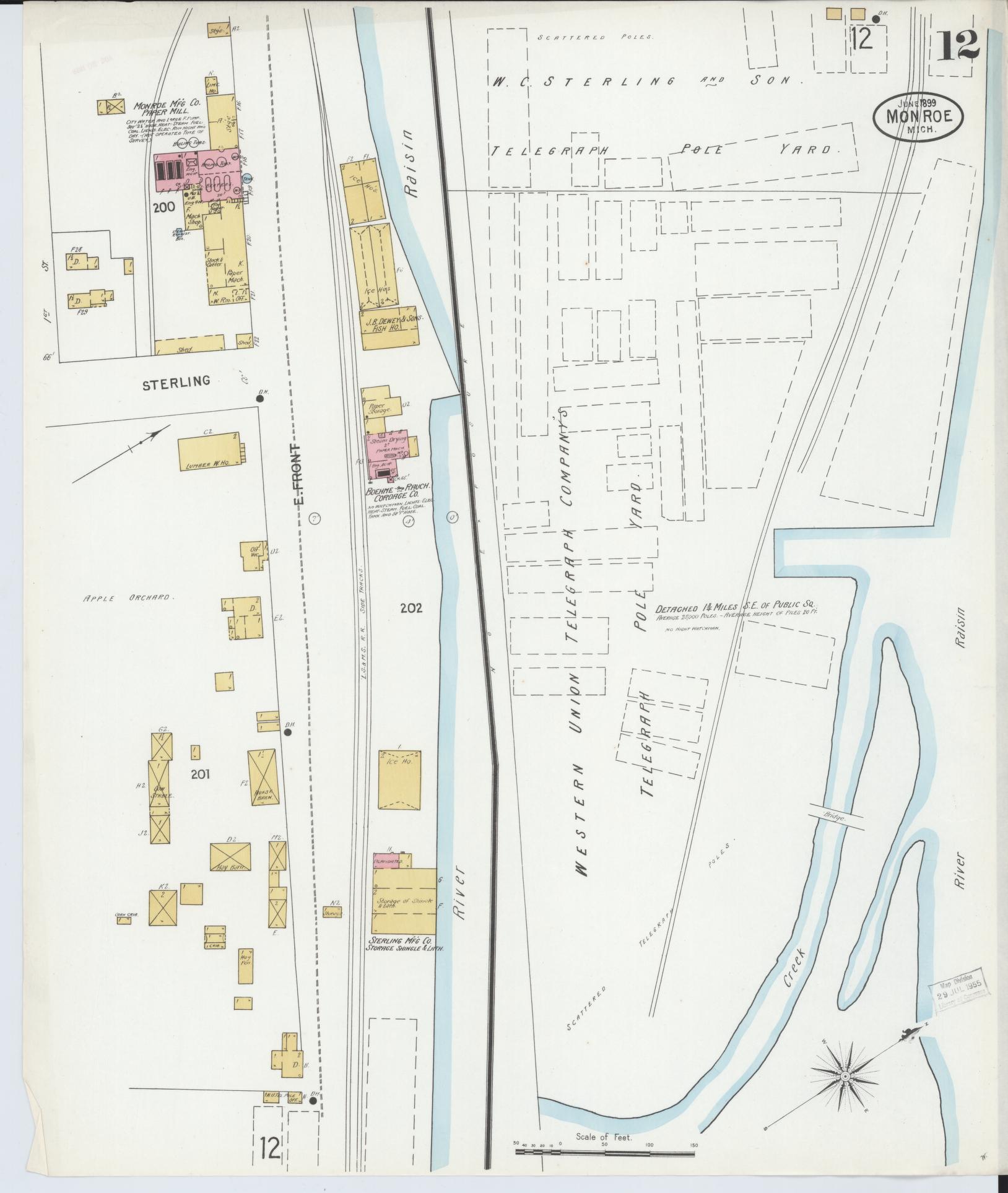 Sanborn Fire Insurance Map from Monroe, Monroe County, Michigan (1899), Sheet #0012 - Complete Map Set gallery image, historic Sanborn map, vintage wall art, Michigan Michigan