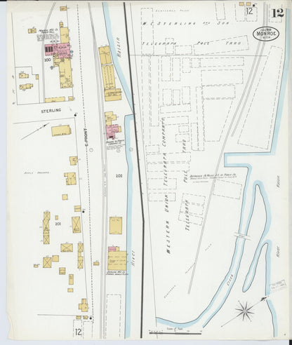 Sanborn Fire Insurance Map from Monroe, Monroe County, Michigan (1899), Sheet #0012 - Complete Map Set gallery image, historic Sanborn map, vintage wall art, Michigan Michigan