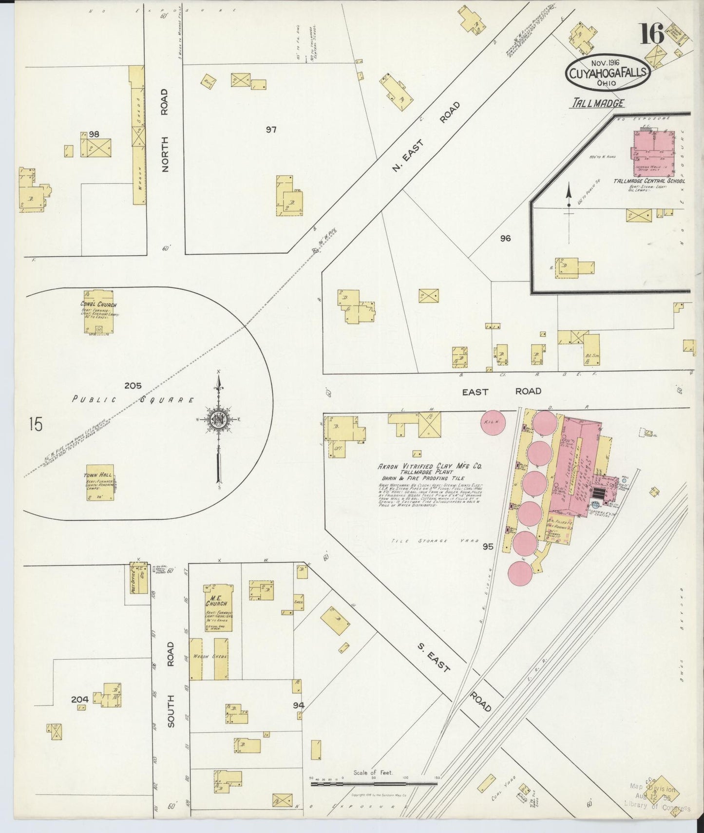 Sanborn Fire Insurance Map from Cuyahoga Falls, Summit County, Ohio (1916), Sheet #0016 - Historic Sanborn Fire Insurance Map Print, vintage old map wall art, antique decor, genealogy gift, Ohio Ohio map