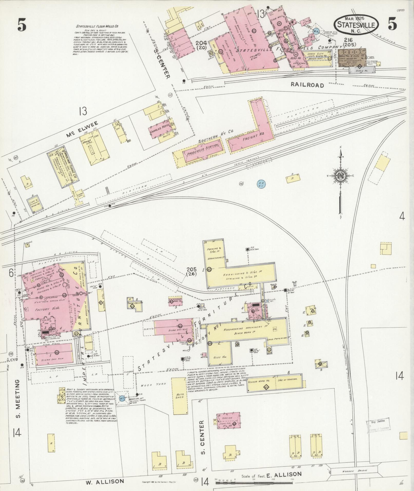 Sanborn Fire Insurance Map from Statesville, Iredell County, North Carolina (1925), Sheet #0005 - Historic Sanborn Fire Insurance Map Print, vintage old map wall art, antique decor, genealogy gift, North Carolina North Carolina map