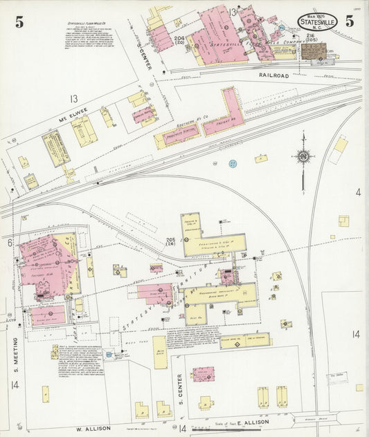 Sanborn Fire Insurance Map from Statesville, Iredell County, North Carolina (1925), Sheet #0005 - Historic Sanborn Fire Insurance Map Print, vintage old map wall art, antique decor, genealogy gift, North Carolina North Carolina map