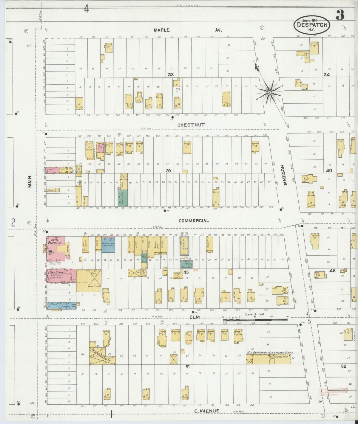 Sanborn Fire Insurance Map from Despatch, Monroe County, New York (1906), Sheet #0003 - Complete Map Set gallery image, historic Sanborn map, vintage wall art, New York New York