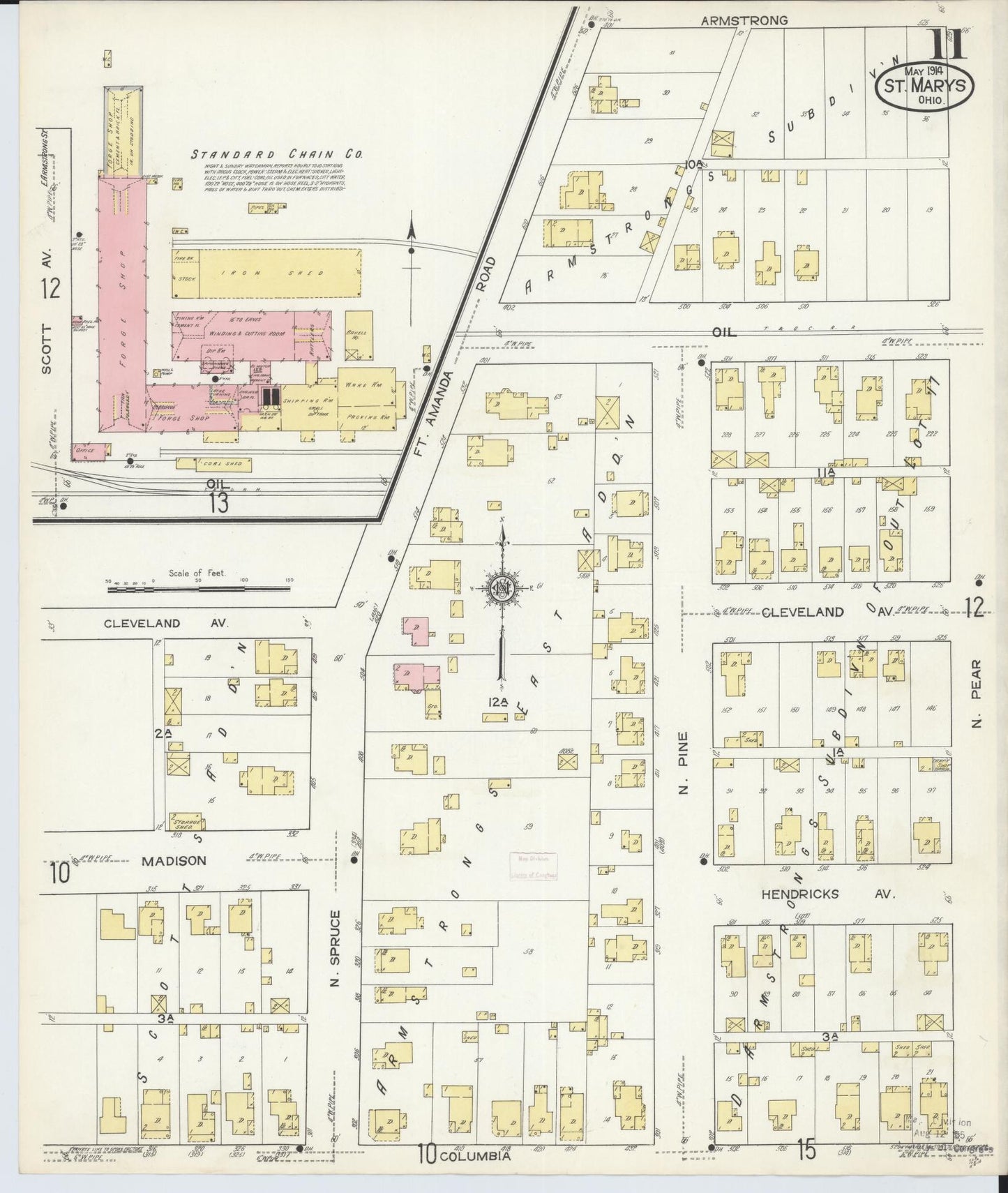 Sanborn Fire Insurance Map from Saint Marys, Auglaize County, Ohio (1914), Sheet #0011 - Historic Sanborn Fire Insurance Map Print, vintage old map wall art, antique decor, genealogy gift, Ohio Ohio map