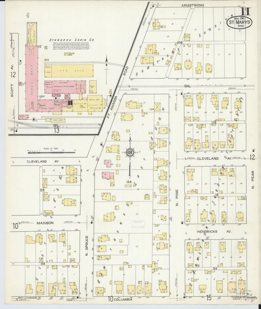 Sanborn Fire Insurance Map from Saint Marys, Auglaize County, Ohio (1914), Sheet #0011 - Historic Sanborn Fire Insurance Map Print, vintage old map wall art, antique decor, genealogy gift, Ohio Ohio map