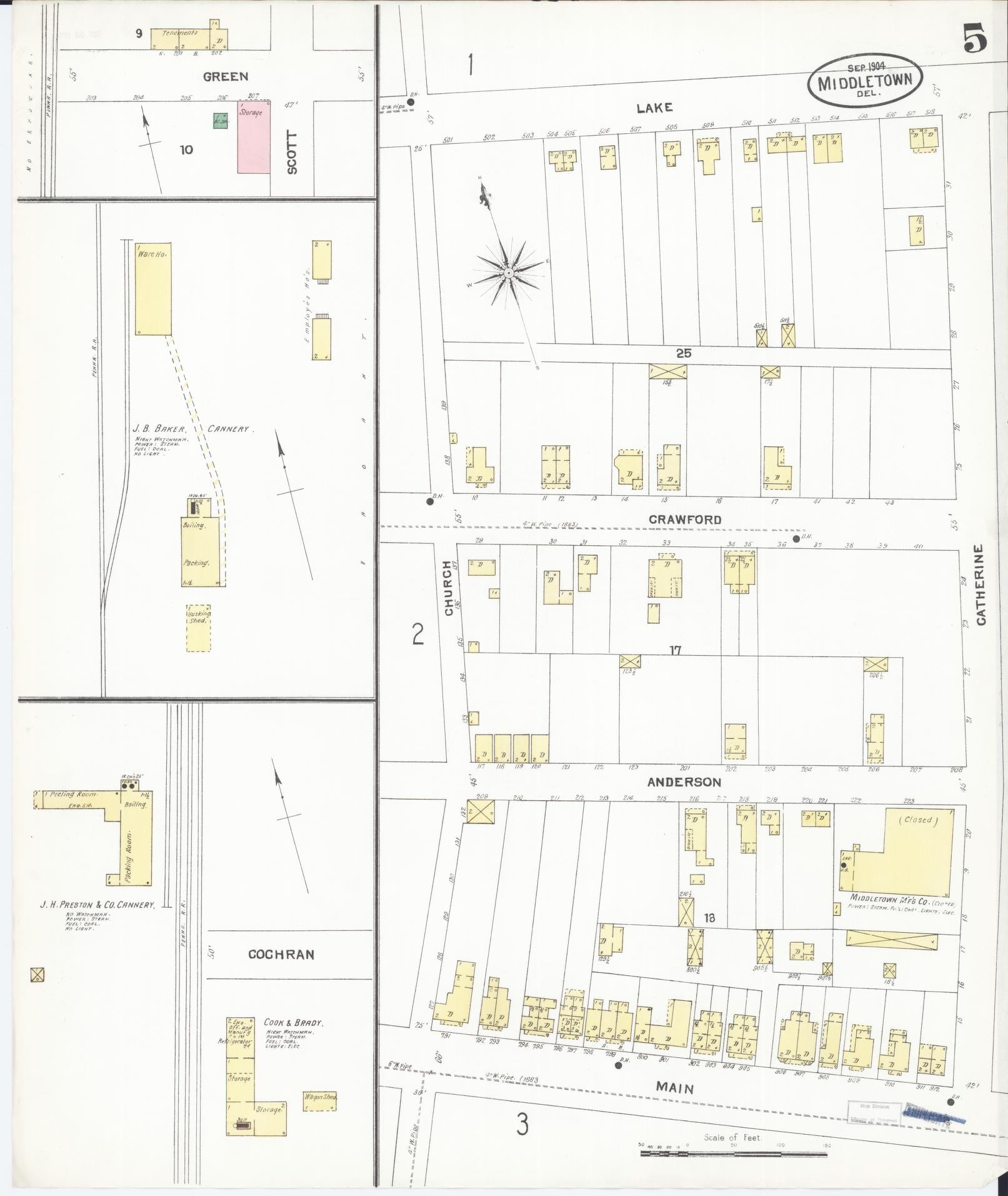 Sanborn Fire Insurance Map from Middletown, New Castle County, Delaware (1904), Sheet #0005 - Complete Map Set gallery image, historic Sanborn map, vintage wall art, Delaware Delaware