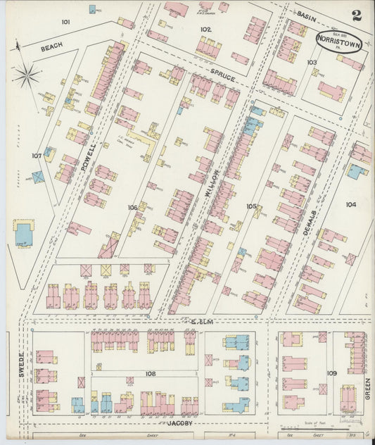 Sanborn Fire Insurance Map from Norristown, Montgomery County, Pennsylvania (1891), Sheet #0002 - Historic Sanborn Fire Insurance Map Print, vintage old map wall art, antique decor, genealogy gift, Pennsylvania Pennsylvania map