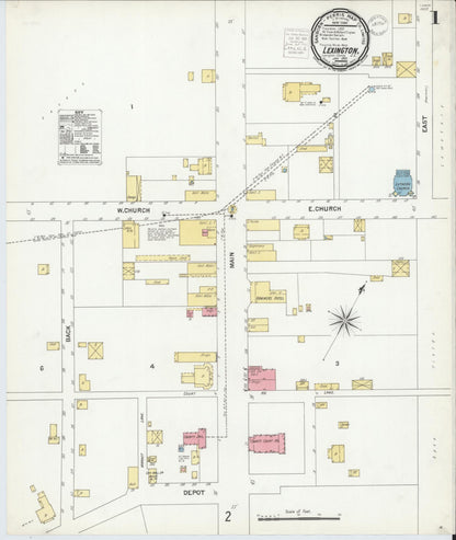 Sanborn Fire Insurance Map from Lexington, Lexington County, South Carolina (1901), Sheet #0001 - Complete Map Set gallery image, historic Sanborn map, vintage wall art, South Carolina South Carolina