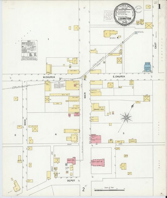 Sanborn Fire Insurance Map from Lexington, Lexington County, South Carolina (1901), Sheet #0001 - Complete Map Set gallery image, historic Sanborn map, vintage wall art, South Carolina South Carolina