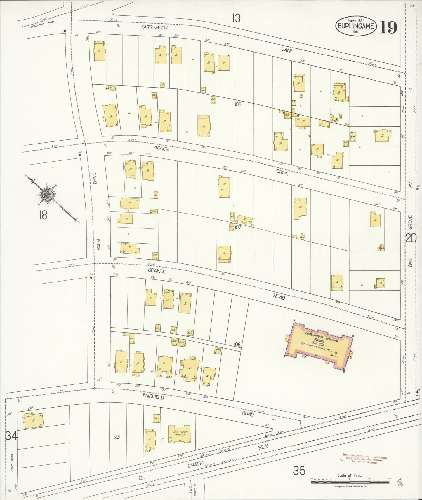 Sanborn Fire Insurance Map from Burlingame, San Mateo County, California (1921), Sheet #0019 - Complete Map Set gallery image, historic Sanborn map, vintage wall art, California California