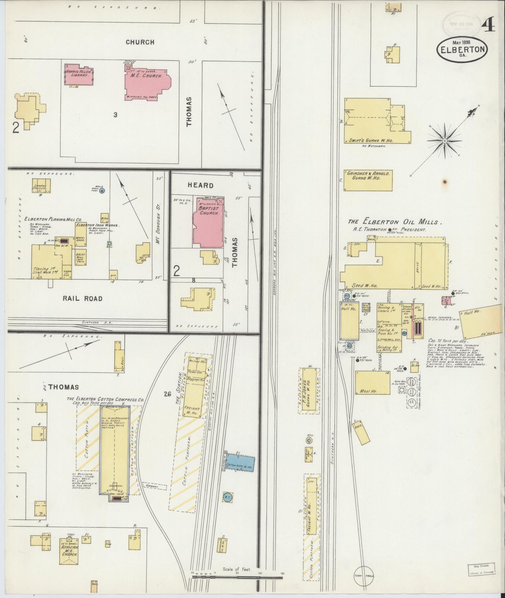 Sanborn Fire Insurance Map from Elberton, Elbert County, Georgia (1898), Sheet #0004 - Complete Map Set gallery image, historic Sanborn map, vintage wall art, Georgia Georgia
