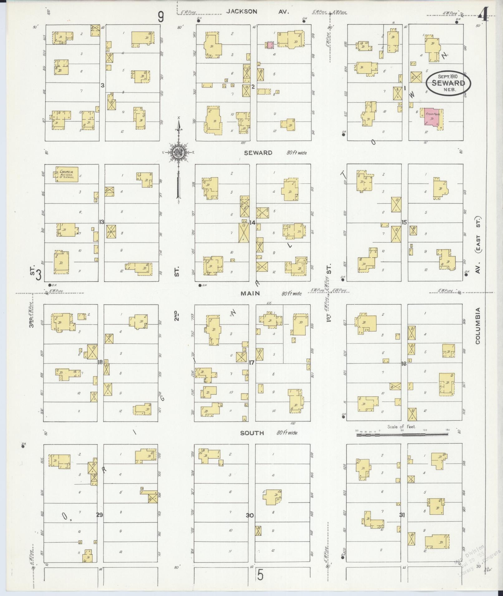 Sanborn Fire Insurance Map from Seward, Seward County, Nebraska (1910), Sheet #0004 - Complete Map Set gallery image, historic Sanborn map, vintage wall art, Nebraska Nebraska