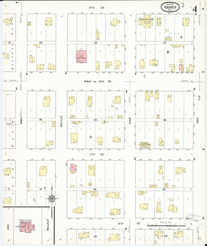Sanborn Fire Insurance Map from Harper, Harper County, Kansas (1911), Sheet #0004 - Complete Map Set gallery image, historic Sanborn map, vintage wall art, Kansas Kansas