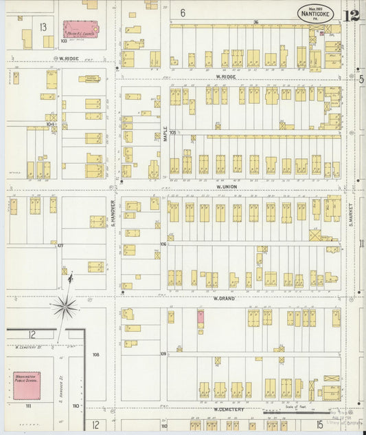 Sanborn Fire Insurance Map from Nanticoke, Luzerne County, Pennsylvania (1903), Sheet #0012 - Historic Sanborn Fire Insurance Map Print, vintage old map wall art, antique decor, genealogy gift, Pennsylvania Pennsylvania map