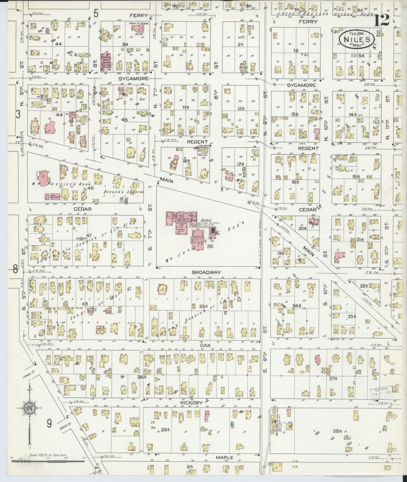 Sanborn Fire Insurance Map from Niles, Berrien County, Michigan (1914), Sheet #0012 - Complete Map Set gallery image, historic Sanborn map, vintage wall art, Michigan Michigan