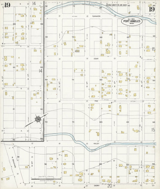 Sanborn Fire Insurance Map from Port Angeles, Clallam County, Washington (1924), Sheet #0019 - Historic Sanborn Fire Insurance Map Print, vintage old map wall art, antique decor, genealogy gift, Washington Washington map