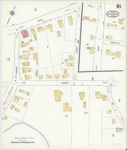 Sanborn Fire Insurance Map from Spencer, Worcester County, Massachusetts (1912), Sheet #0016 - Historic Sanborn Fire Insurance Map Print, vintage old map wall art, antique decor, genealogy gift, Massachusetts Massachusetts map