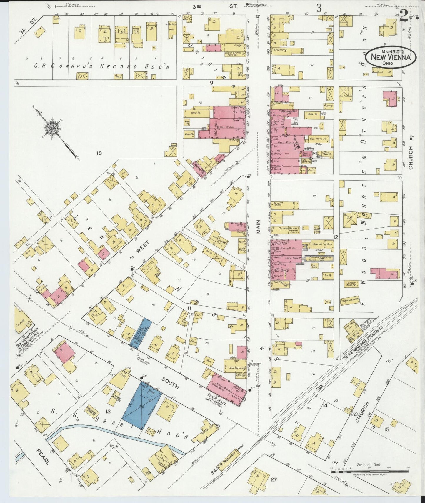 Sanborn Fire Insurance Map from New Vienna, Clinton County, Ohio (1919), Sheet #0002 - Complete Map Set gallery image, historic Sanborn map, vintage wall art, Ohio Ohio