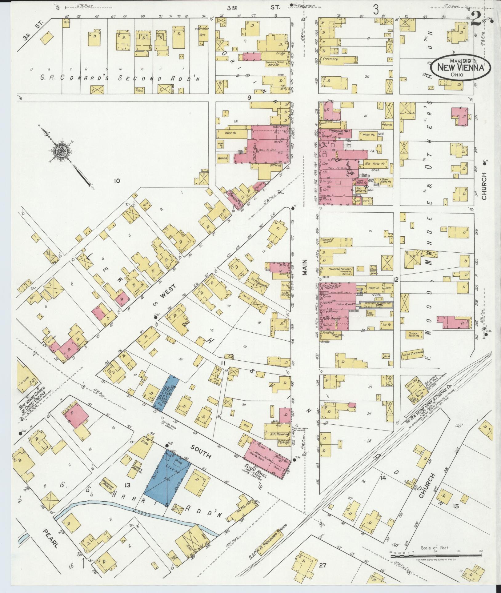 Sanborn Fire Insurance Map from New Vienna, Clinton County, Ohio (1919), Sheet #0002 - Complete Map Set gallery image, historic Sanborn map, vintage wall art, Ohio Ohio