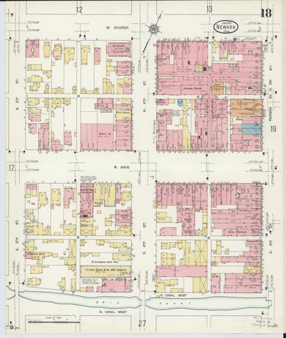 Sanborn Fire Insurance Map from Newark, Licking County, Ohio (1912), Sheet #0018 - Historic Sanborn Fire Insurance Map Print, vintage old map wall art, antique decor, genealogy gift, Ohio Ohio map