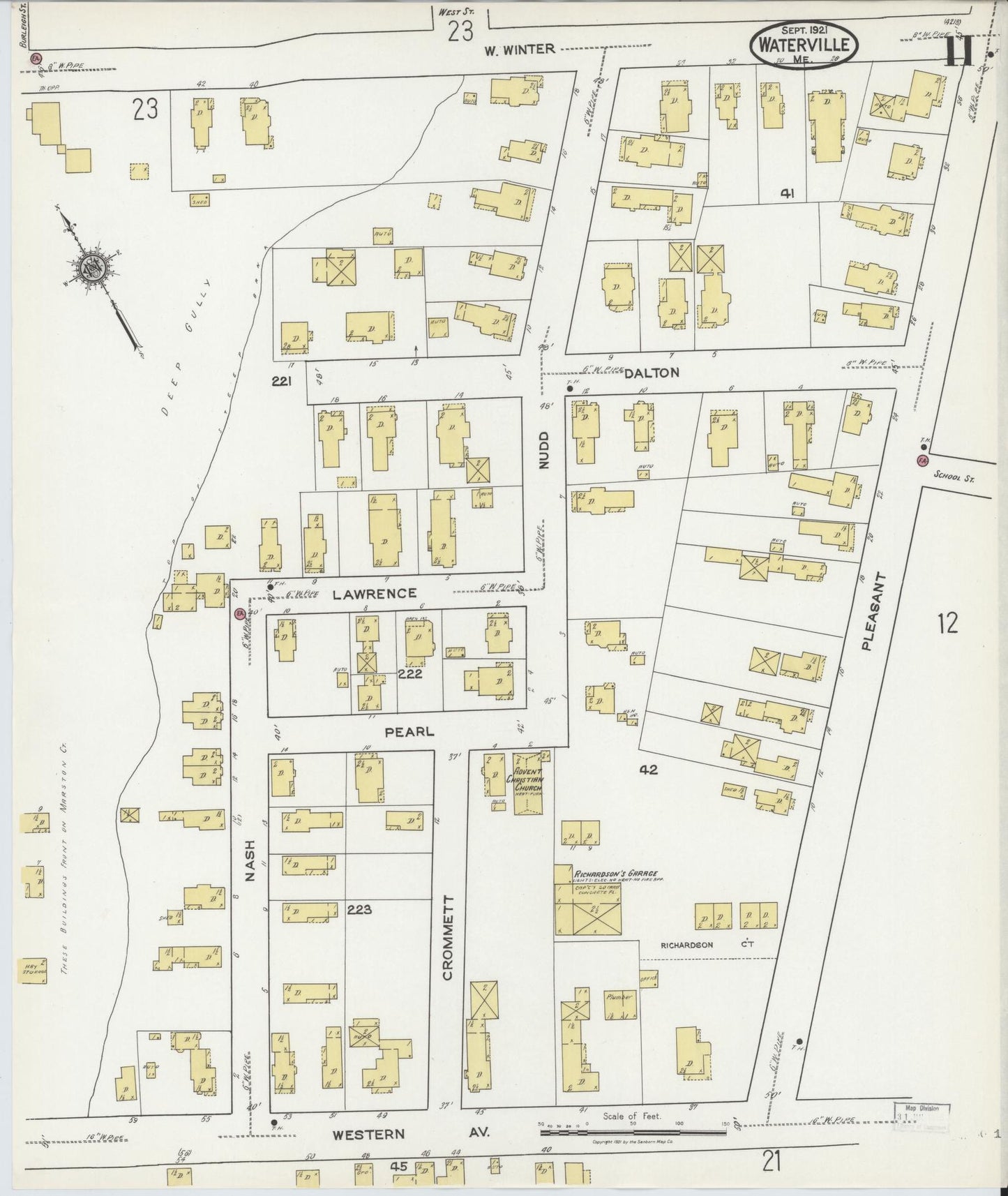 Sanborn Fire Insurance Map from Waterville, Kennebec County, Maine (1921), Sheet #0011 - Complete Map Set gallery image, historic Sanborn map, vintage wall art, Maine Maine