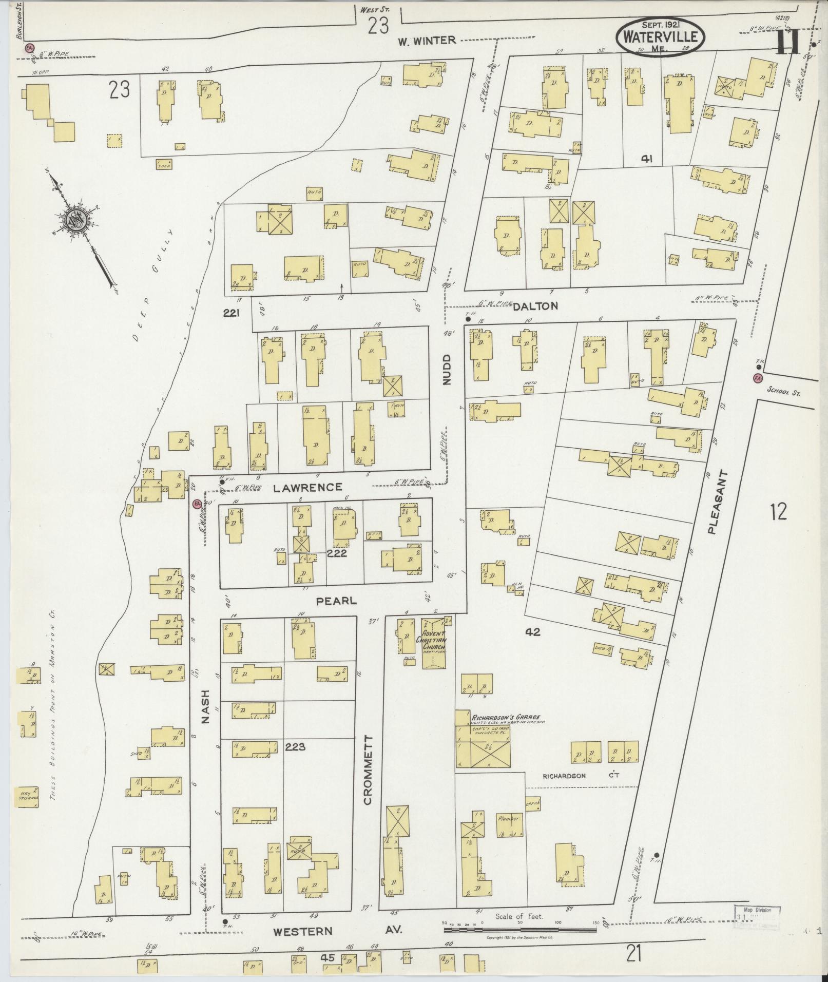 Sanborn Fire Insurance Map from Waterville, Kennebec County, Maine (1921), Sheet #0011 - Complete Map Set gallery image, historic Sanborn map, vintage wall art, Maine Maine