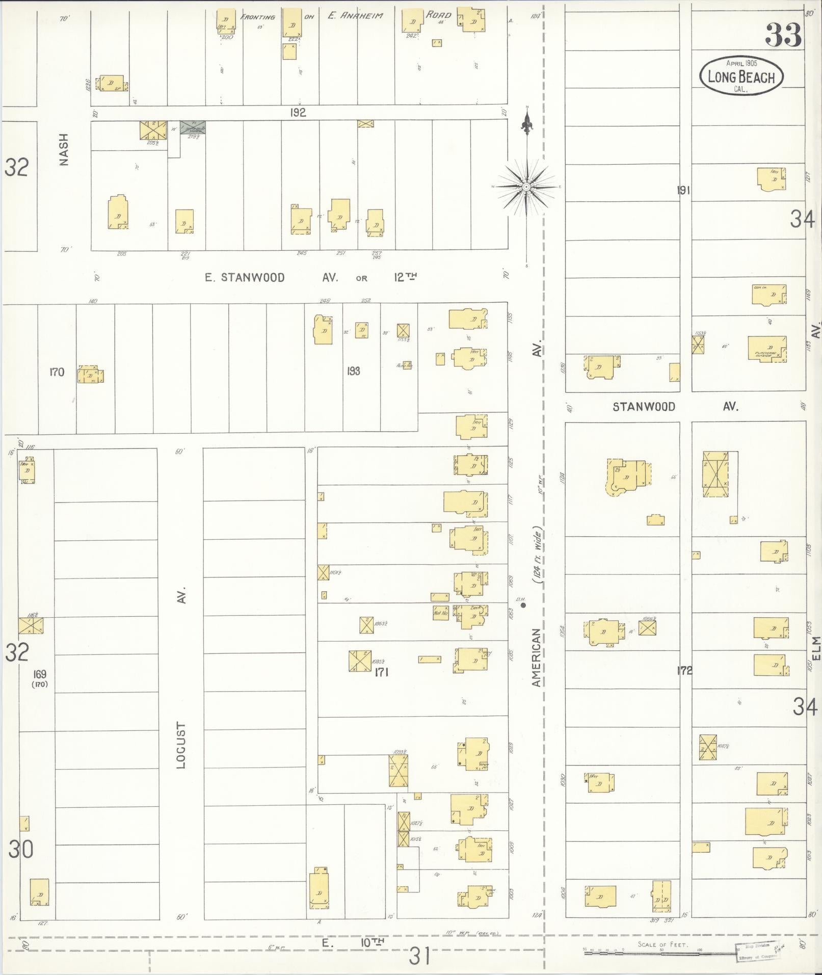 Sanborn Fire Insurance Map from Long Beach, Los Angeles County, California (1905), Sheet #0033 - Historic Sanborn Fire Insurance Map Print, vintage old map wall art, antique decor, genealogy gift, California California map