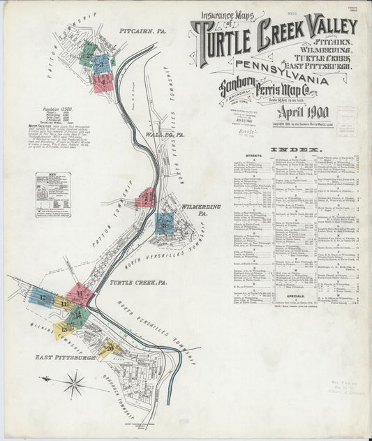 Sanborn Fire Insurance Map from Turtle Creek Valley, Allegheny County, Pennsylvania (1900), Sheet #0001 - Historic Sanborn Fire Insurance Map Print, vintage old map wall art, antique decor, genealogy gift, Pennsylvania Pennsylvania map