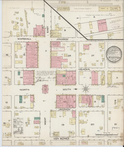Sanborn Fire Insurance Map from Henderson, Rusk County, Texas (1885), Sheet #0001 - Historic Sanborn Fire Insurance Map Print, vintage old map wall art, antique decor, genealogy gift, Texas Texas map