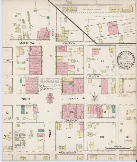 Sanborn Fire Insurance Map from Henderson, Rusk County, Texas (1885), Sheet #0001 - Historic Sanborn Fire Insurance Map Print, vintage old map wall art, antique decor, genealogy gift, Texas Texas map