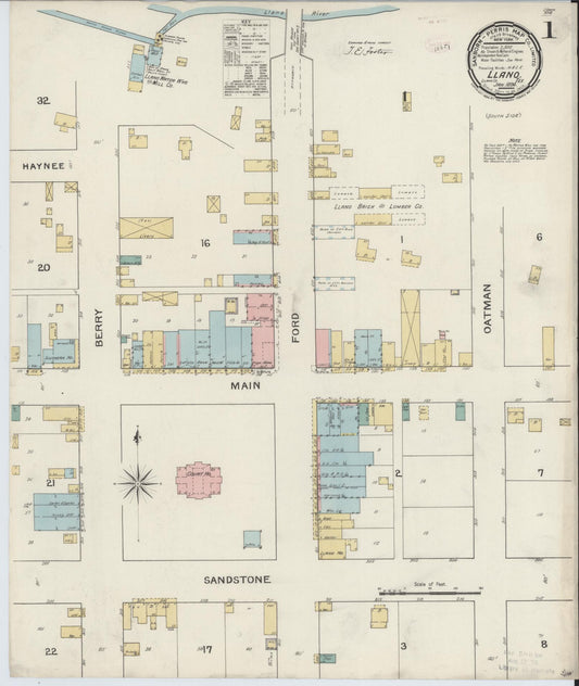 Sanborn Fire Insurance Map from Llano, Llano County, Texas (1894), Sheet #0001 - Historic Sanborn Fire Insurance Map Print, vintage old map wall art, antique decor, genealogy gift, Texas Texas map