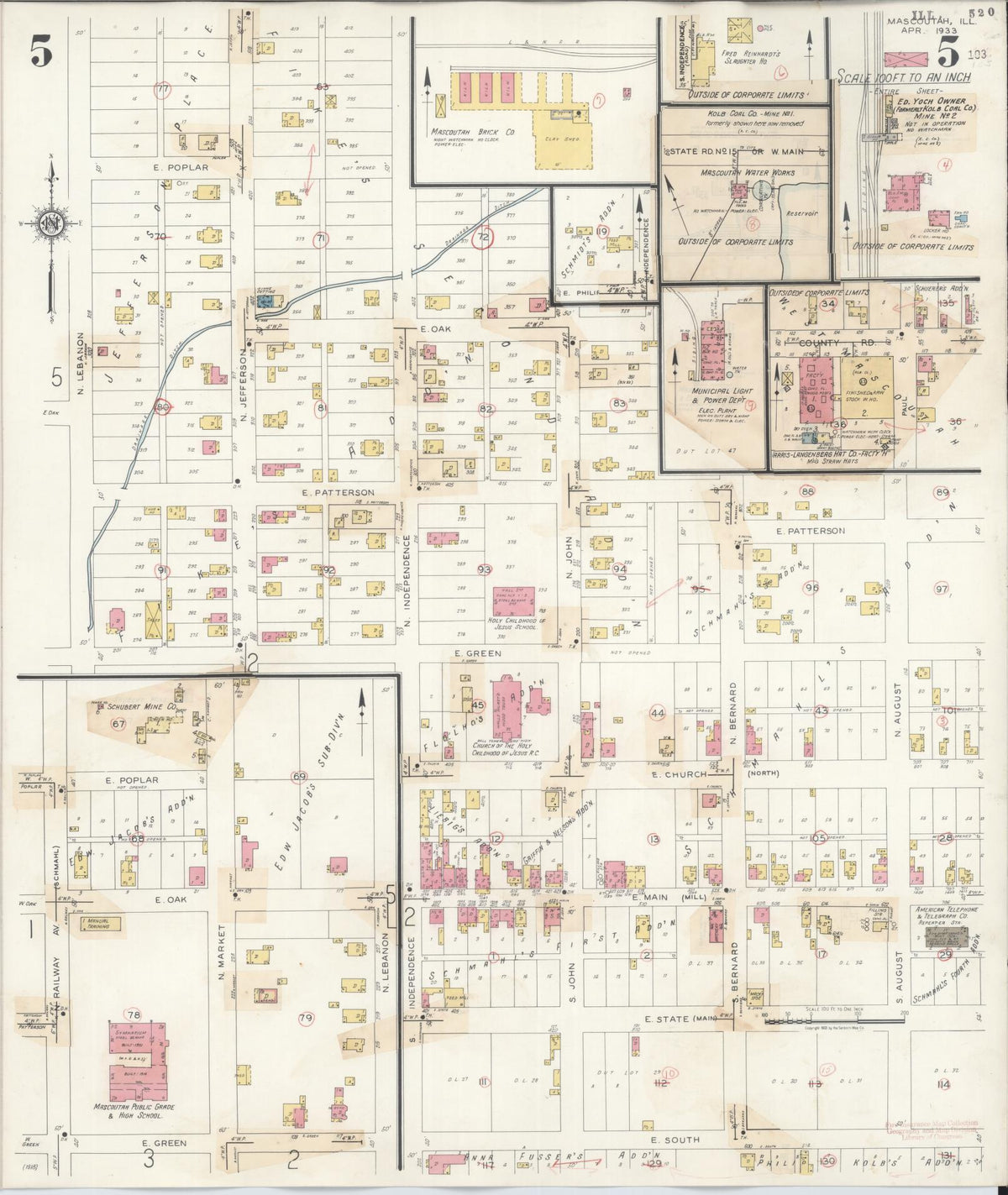 Sanborn Fire Insurance Map from Mascoutah, Saint Clair County, Illinois (1942), Sheet #0005 - Historic Sanborn Fire Insurance Map Print, vintage old map wall art, antique decor, genealogy gift, Illinois Illinois map