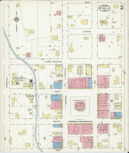 Sanborn Fire Insurance Map from Paris, Logan County, Arkansas (1913), Sheet #0002 - Complete Map Set gallery image, historic Sanborn map, vintage wall art, Arkansas Arkansas