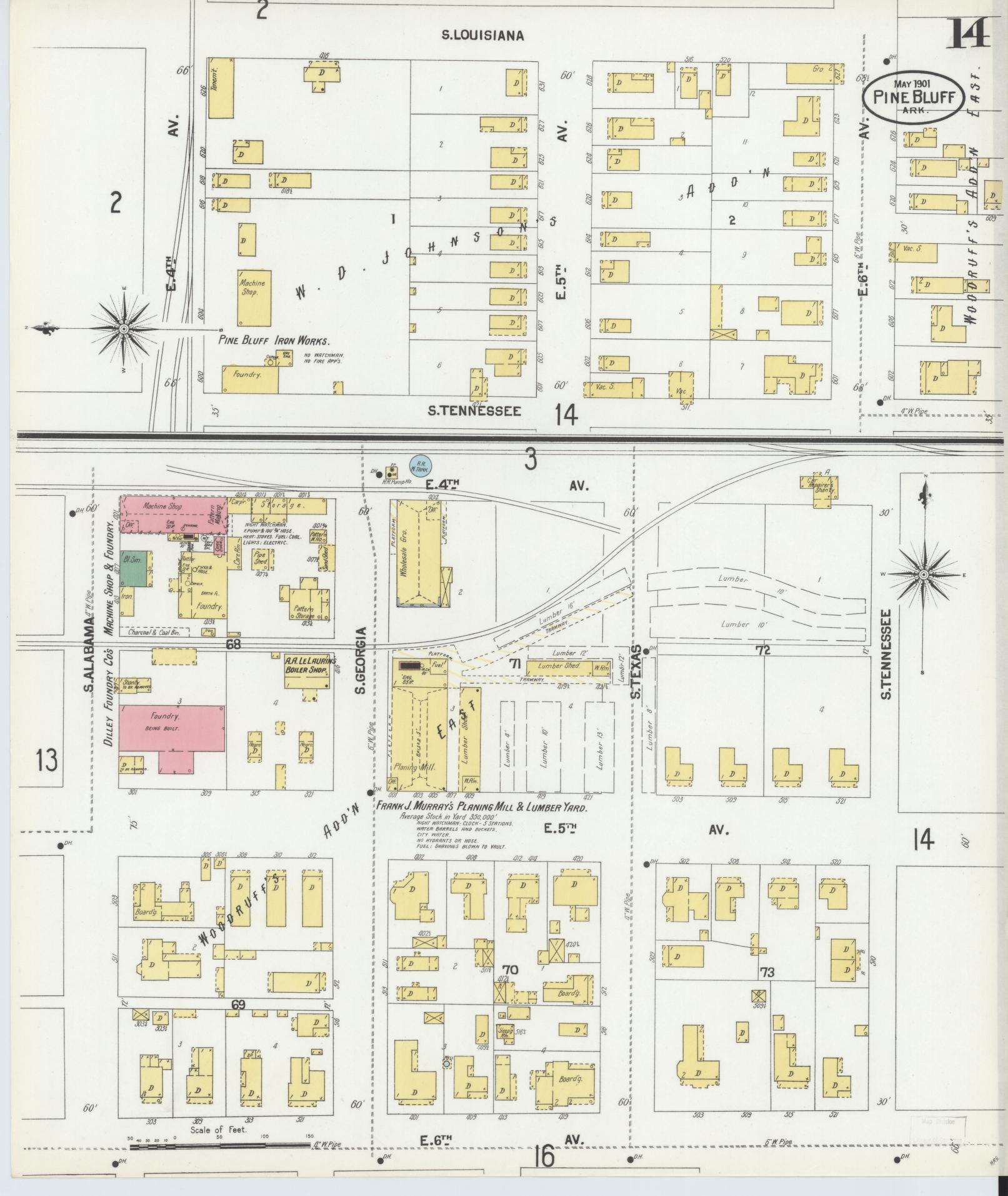 Sanborn Fire Insurance Map from Pine Bluff, Jefferson County, Arkansas (1901), Sheet #0014 - Historic Sanborn Fire Insurance Map Print, vintage old map wall art, antique decor, genealogy gift, Arkansas Arkansas map