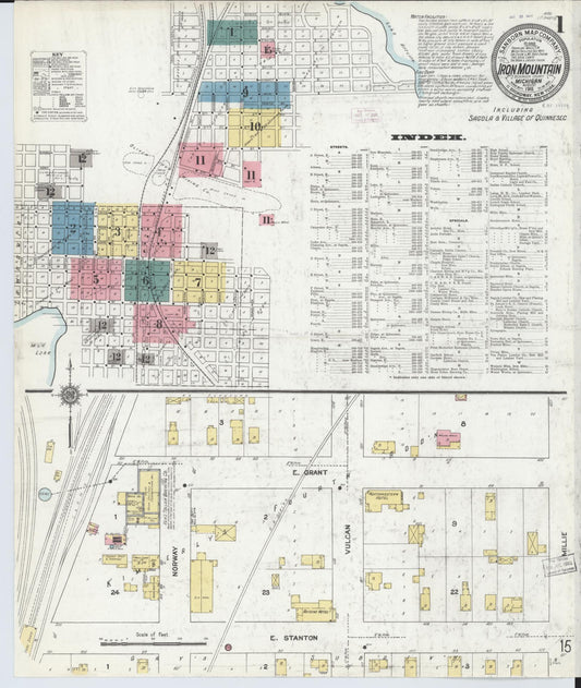 Sanborn Fire Insurance Map from Iron Mountain, Dickinson County, Michigan (1911), Sheet #0001 - Historic Sanborn Fire Insurance Map Print, vintage old map wall art, antique decor, genealogy gift, Michigan Michigan map
