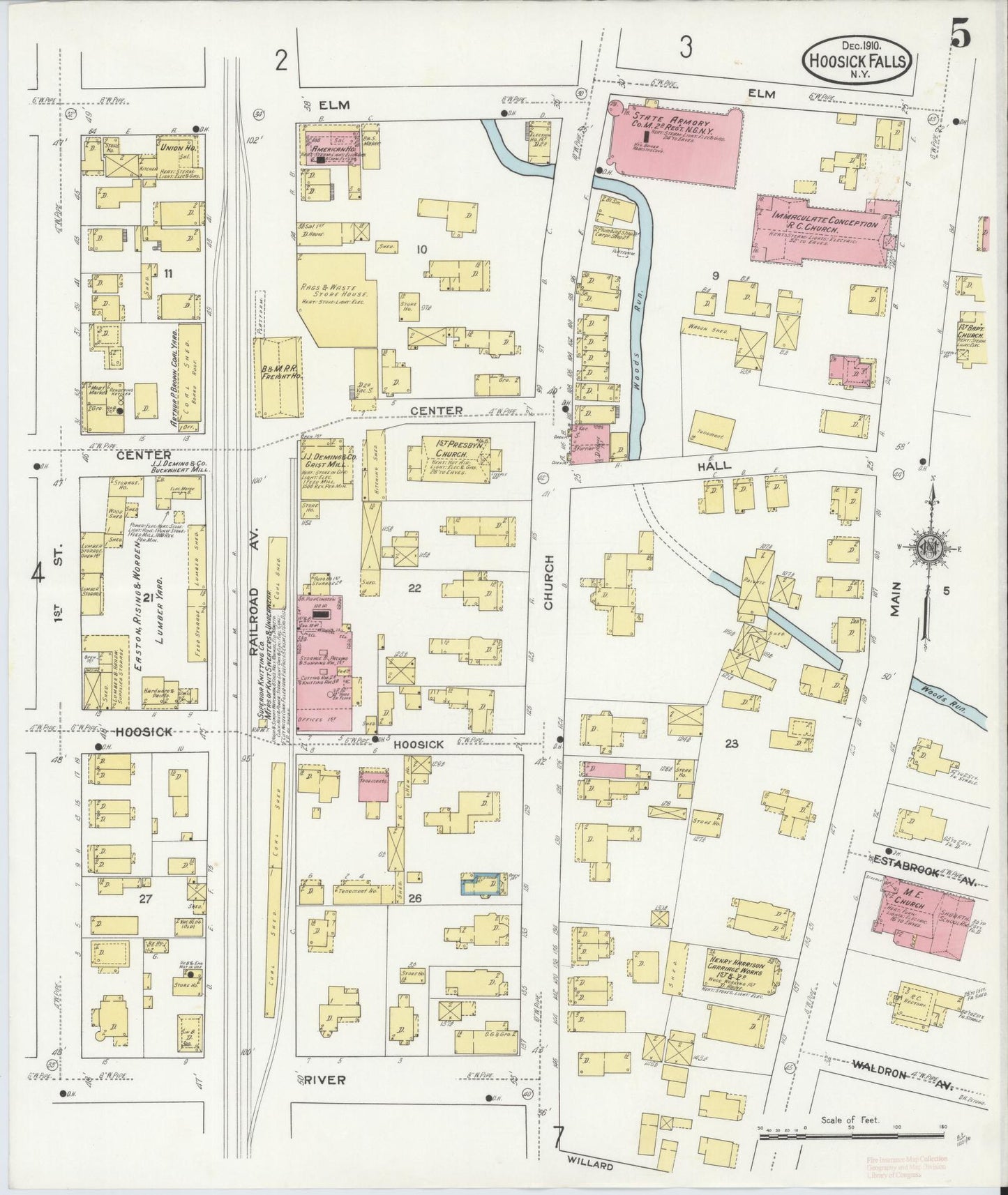 Sanborn Fire Insurance Map from Hoosick Falls, Rensselaer County, New York (1910), Sheet #0005 - Complete Map Set gallery image, historic Sanborn map, vintage wall art, New York New York